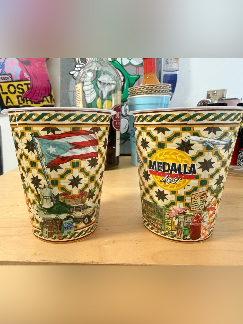 Medalla light Cup from Bad Bunny Residency in PuertoRico- Yellow, Green, Red